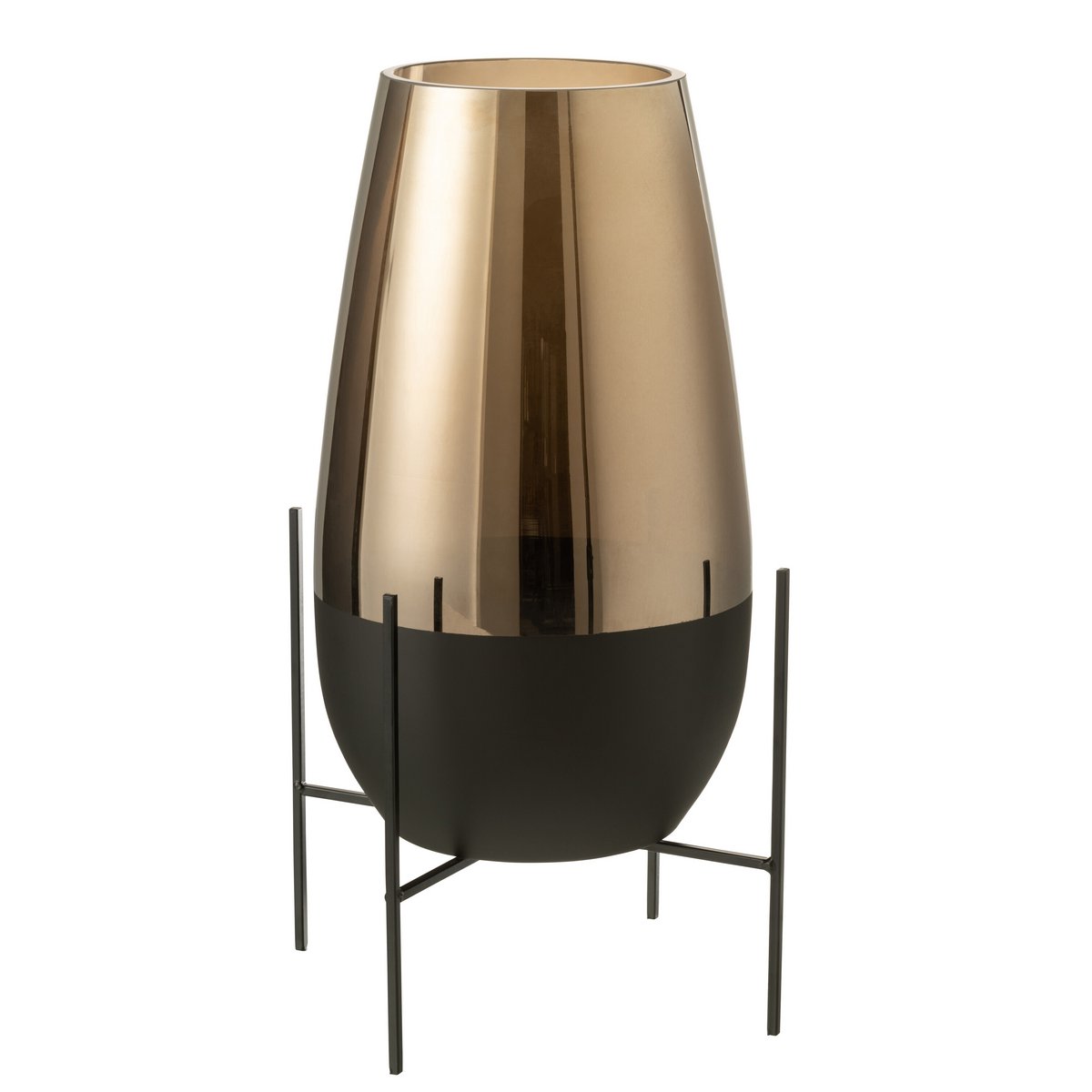 Vase Milan J-Line en verre doré, vue avant avec fleurs
