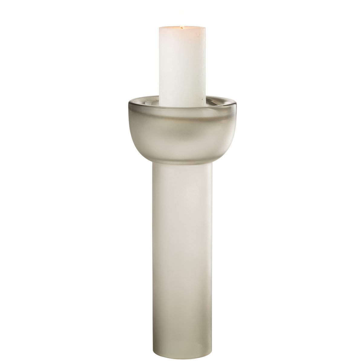 Vue latérale du vase chandelier Yara en verre greige