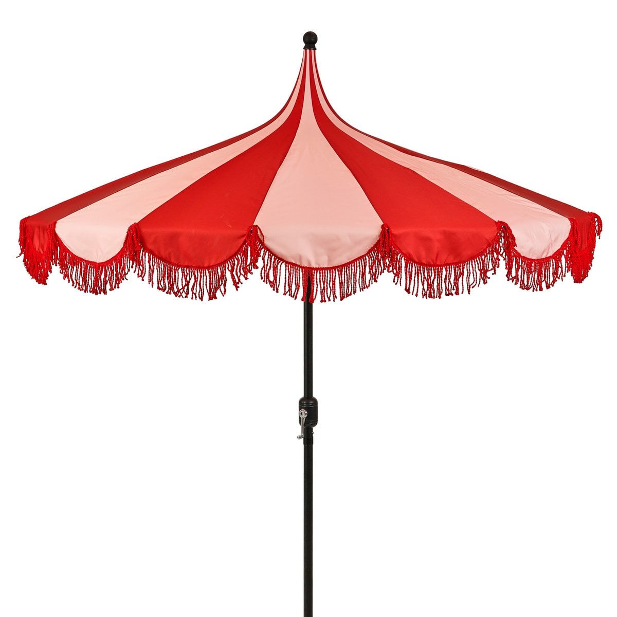 Parasol Kim Rood avec rayures rouge foncé et rouge clair, élégant et pratique.