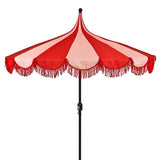 Parasol Kim Rood avec rayures rouge foncé et rouge clair, élégant et pratique.