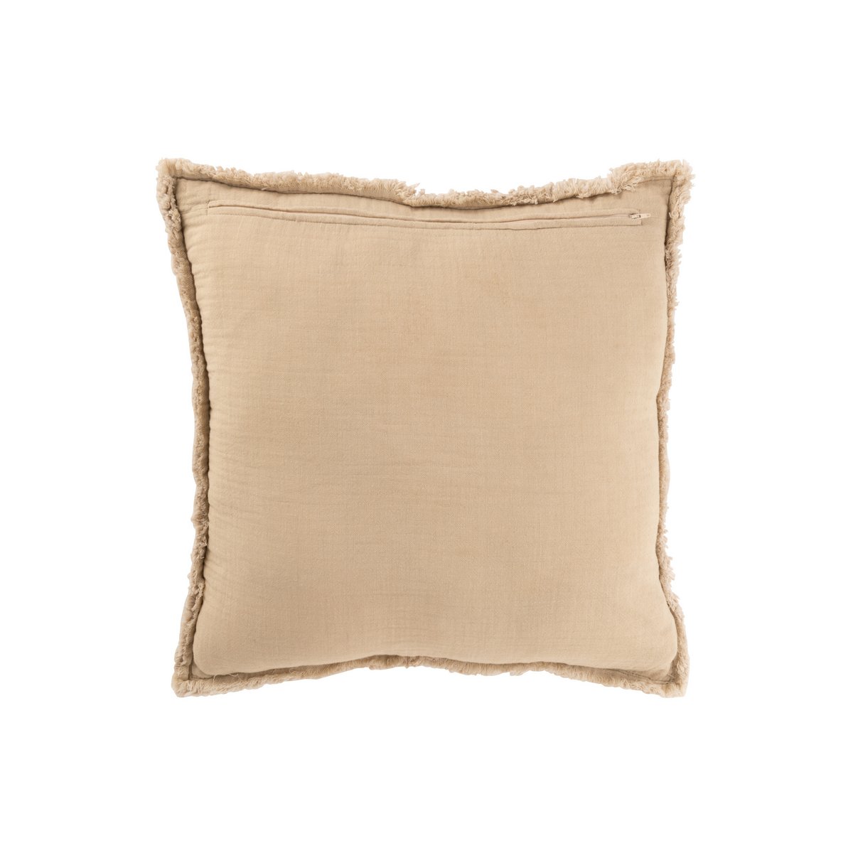 Coussin J-Line beige avec bords effilochés, vue avant