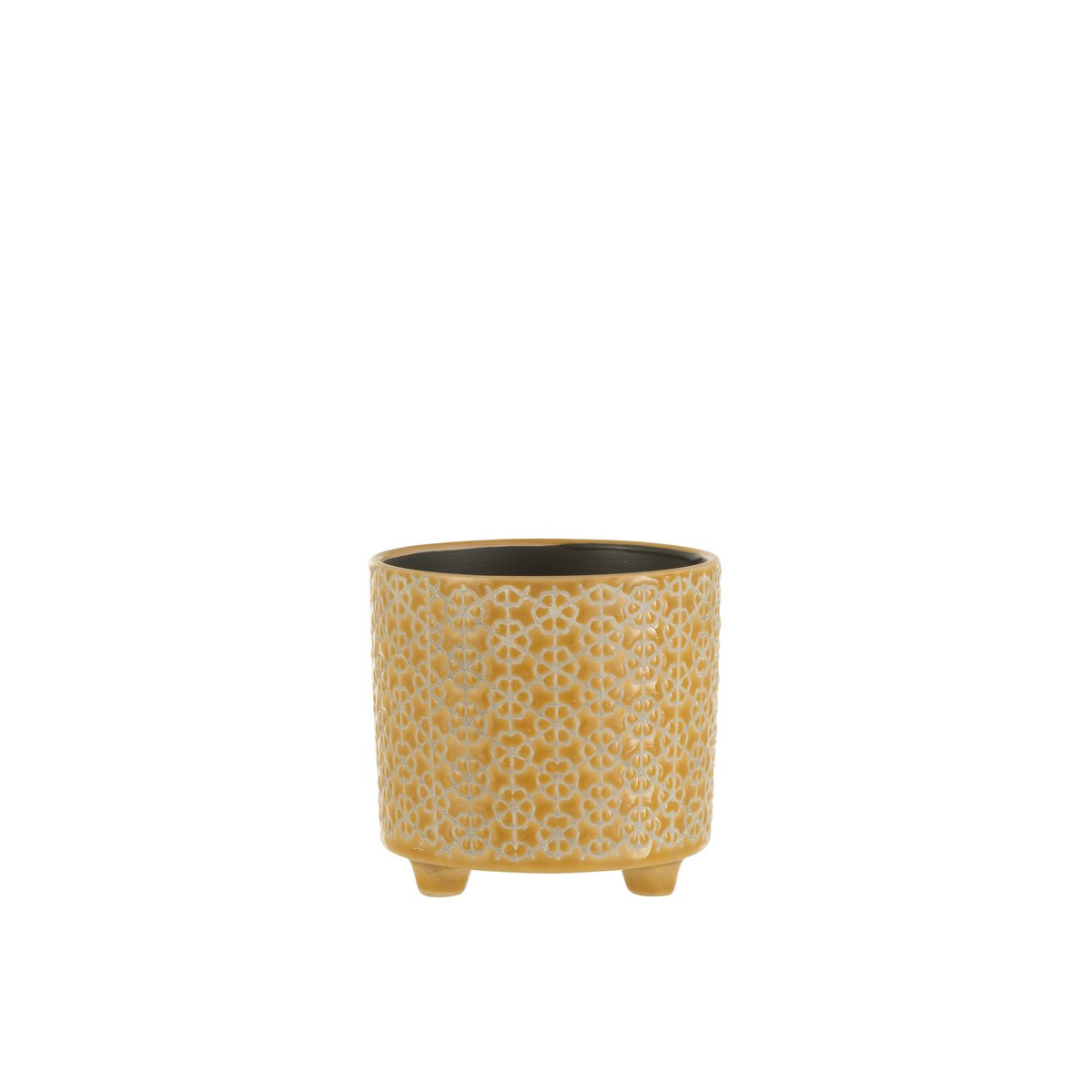Pot de fleur J-Line en céramique ocre, vue latérale montrant le profil et la couleur