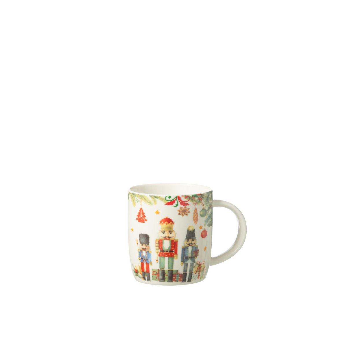 Coffret cadeau Casse-Noisette en céramique blanc sur une table décorée pour Noël