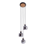 3 plafonds "Fumoso", pendant lampe en métal et en verre en noir, avec douille E14, pour salle à manger, salon, hall ou bureau, lampe suspendue hauteur totale 123 cm.
