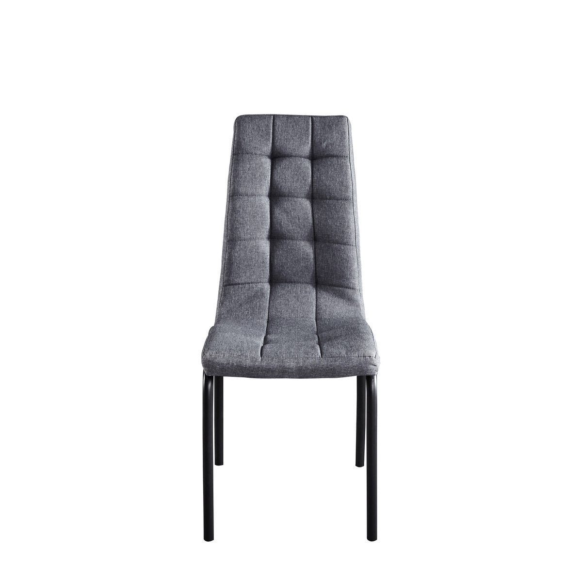 Chaise moderne en textile noir avec cadre en acier, vue de face