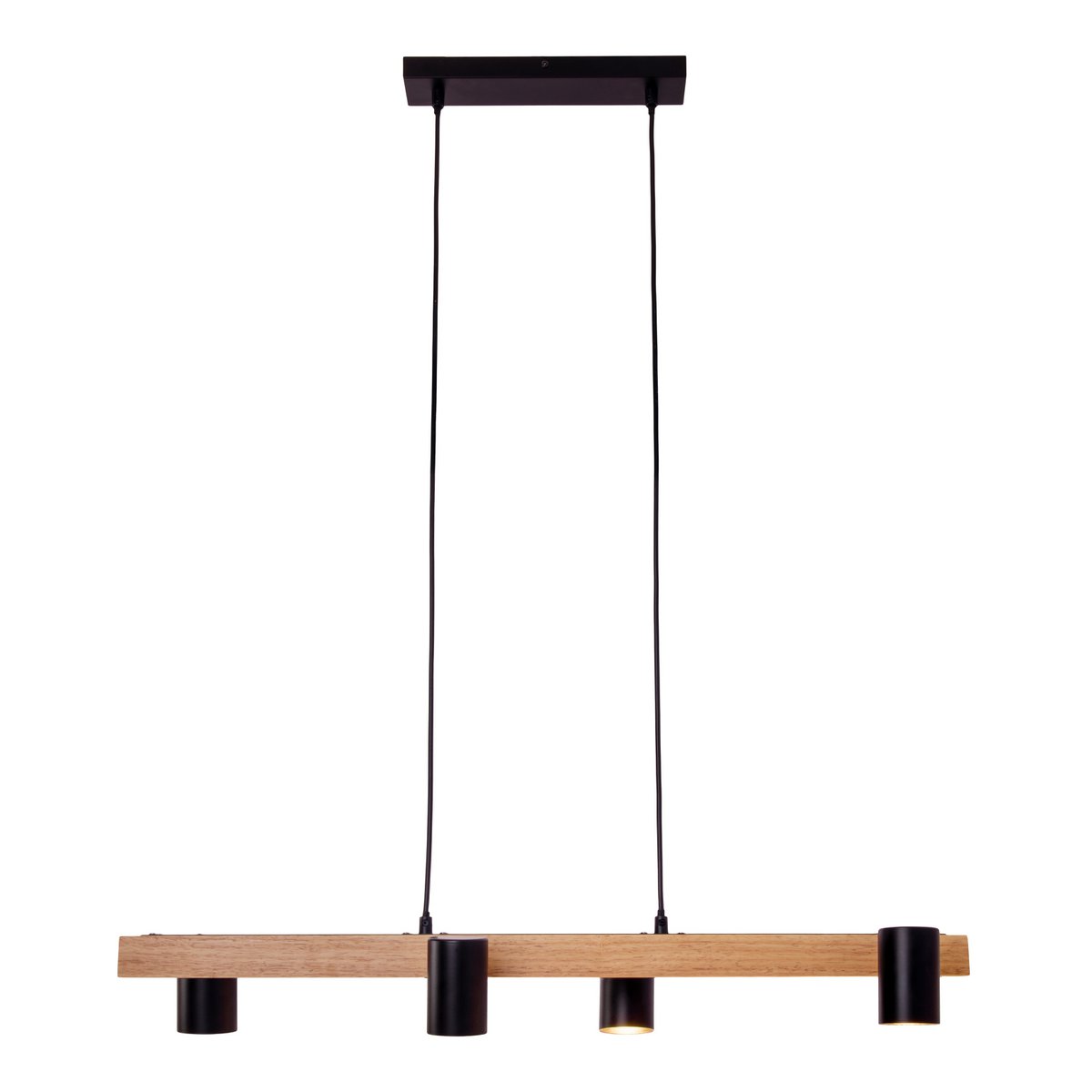 4 pendentif en métal "Frida" et bois en noir, et nature, lampe suspendue, Gu10, pendentif pour salle à manger, salon, couloir ou bureau, 80 cm de long