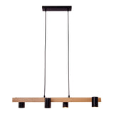4 pendentif en métal "Frida" et bois en noir, et nature, lampe suspendue, Gu10, pendentif pour salle à manger, salon, couloir ou bureau, 80 cm de long