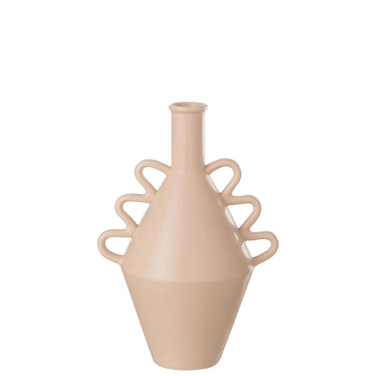 Vase J-Line Wavy Handle en céramique rose, vue de face