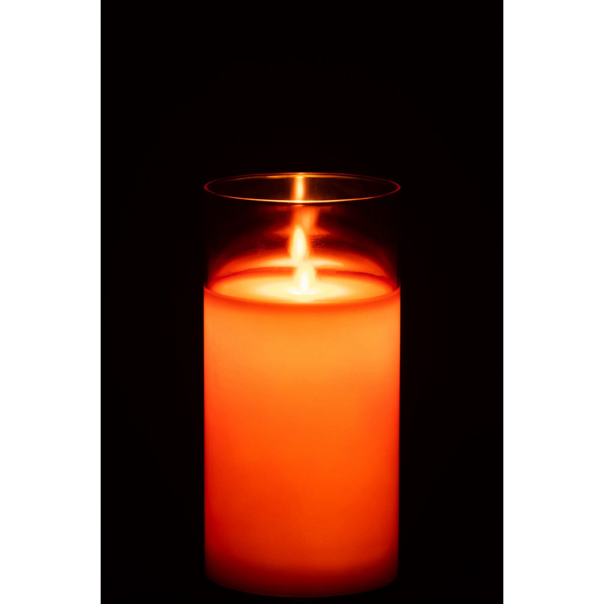 Lampe J-Line Shiny en verre rouge, vue de côté, sur une table