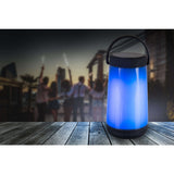 Lumière de table LED avec haut-parleur BT "Festa" pour zone extérieure en plastique noir avec des LED intégrées, 18 cm de haut