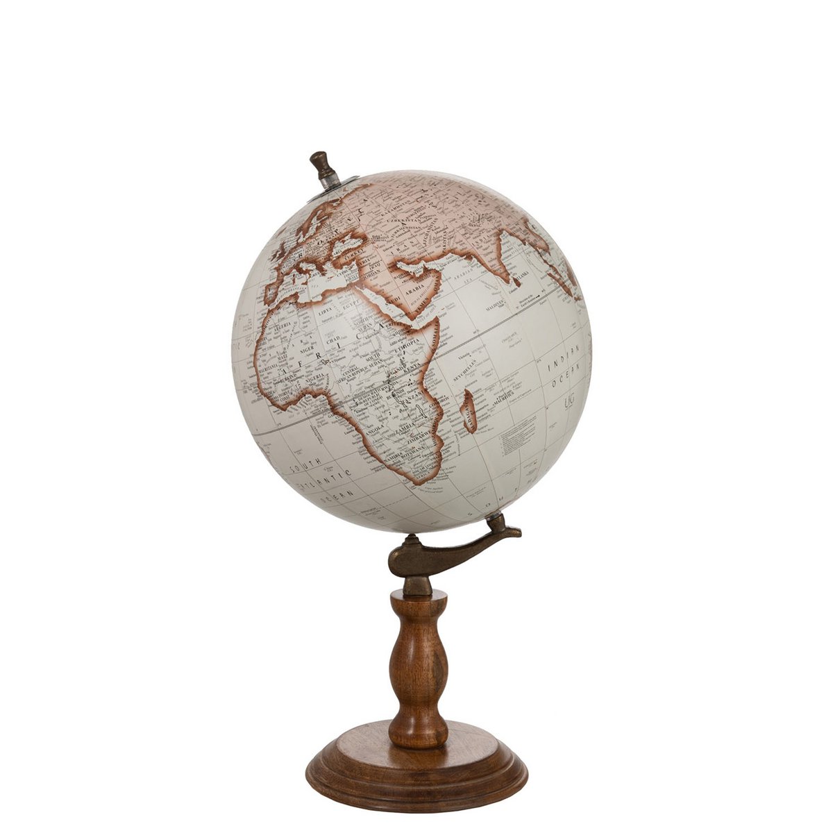 Globe J-Line sur socle en bois blanc et naturel, vue détaillée
