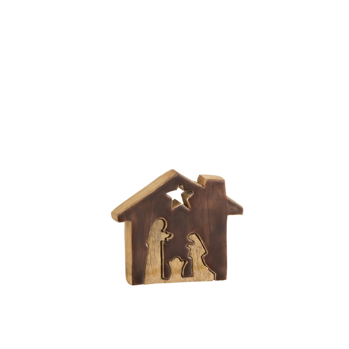 Décoration de Noël J-Line en bois naturel posée sur une table
