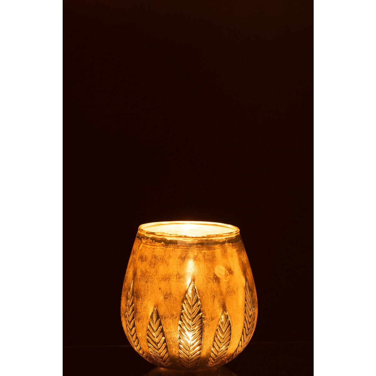 Bougeoir J-Line Leaf Round en verre argenté - détail du design