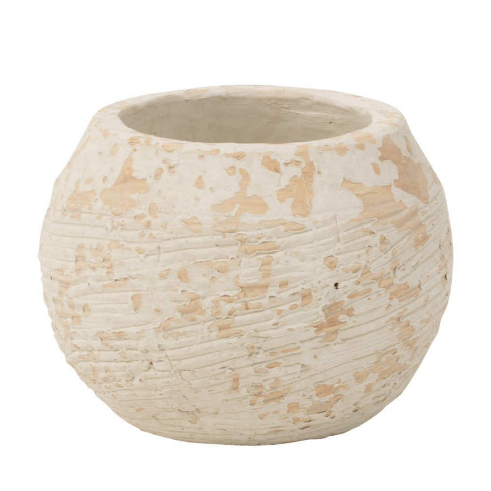 Pot de fleurs J-Line en ciment blanc, vue de face avec texture rustique