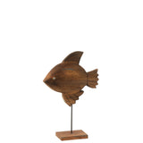 Poisson J-Line en bois et métal, exposé sur une étagère moderne