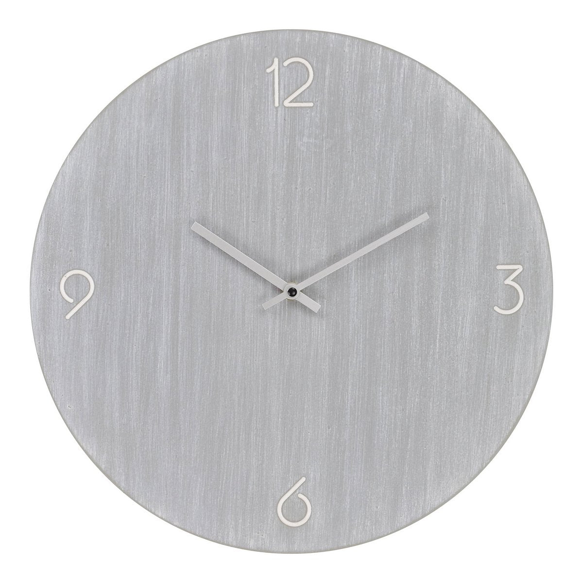 Horloge murale Ravenne en bois gris clair avec cadran argenté
