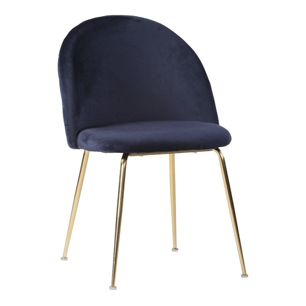 Chaise de salle à manger Geneve en velours bleu avec pieds en laiton