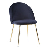 Chaise de salle à manger Geneve en velours bleu avec pieds en laiton