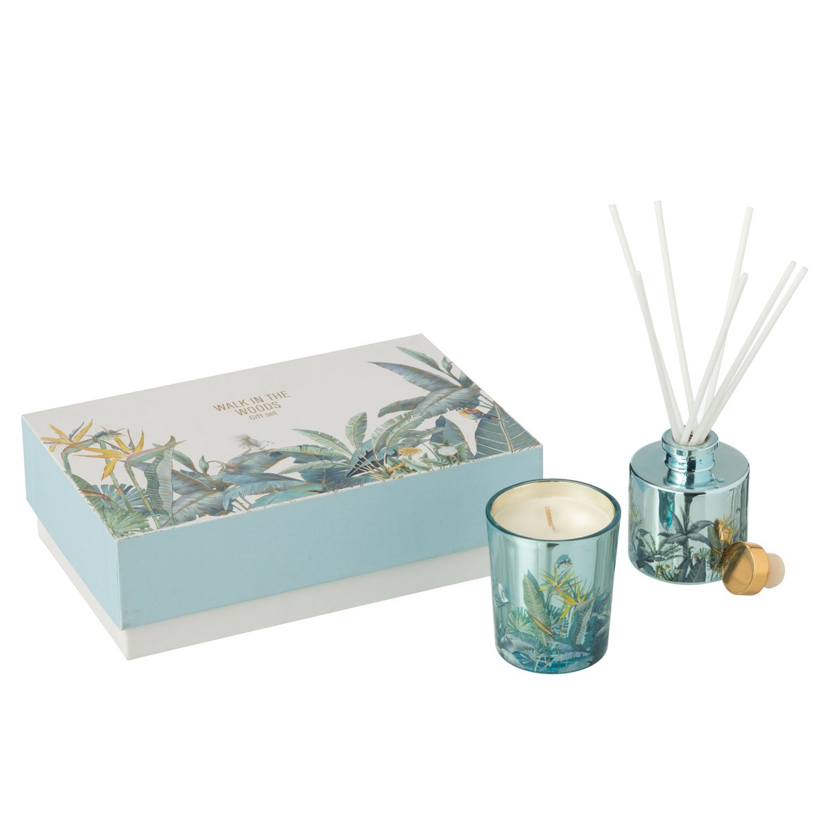 Coffret J-Line avec bougie parfumée et huile, couleur bleu élégant