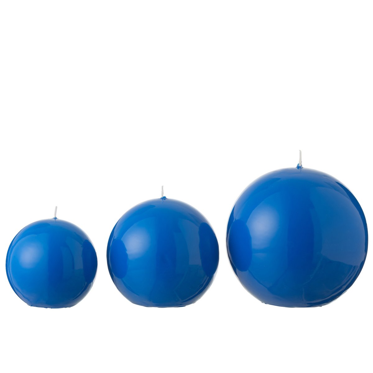 Bougie Boule Cire Fluo Bleu - mise en scène sur une table moderne