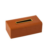 Boîte à mouchoirs J-Line en simili cuir cognac, détail du matériau