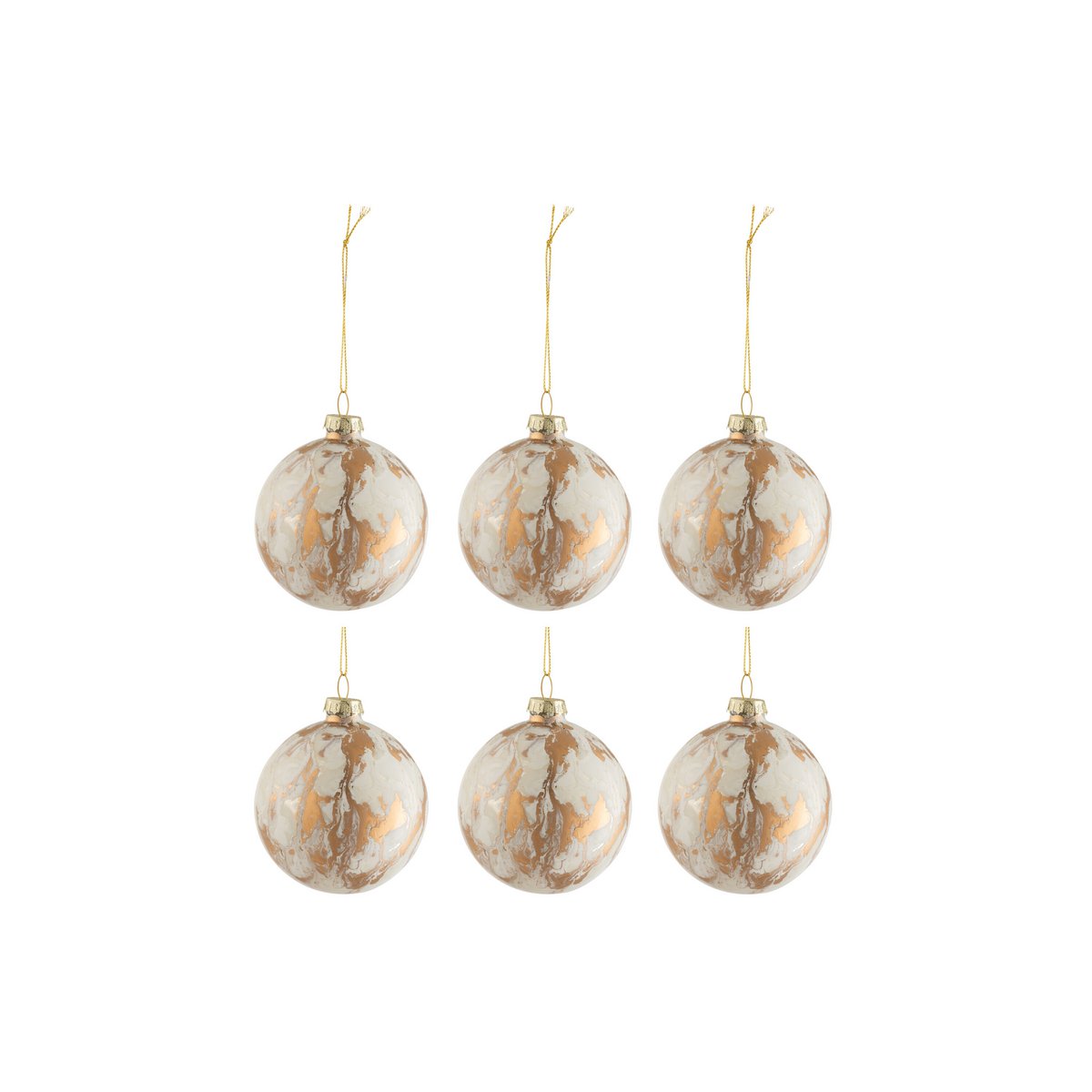 Coffret de 6 boules de Noël en verre marbré blanc et or par J-Line