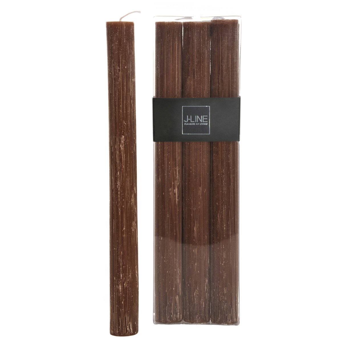 Bougie J-Line marron élégante, présentation dans une boîte de 6