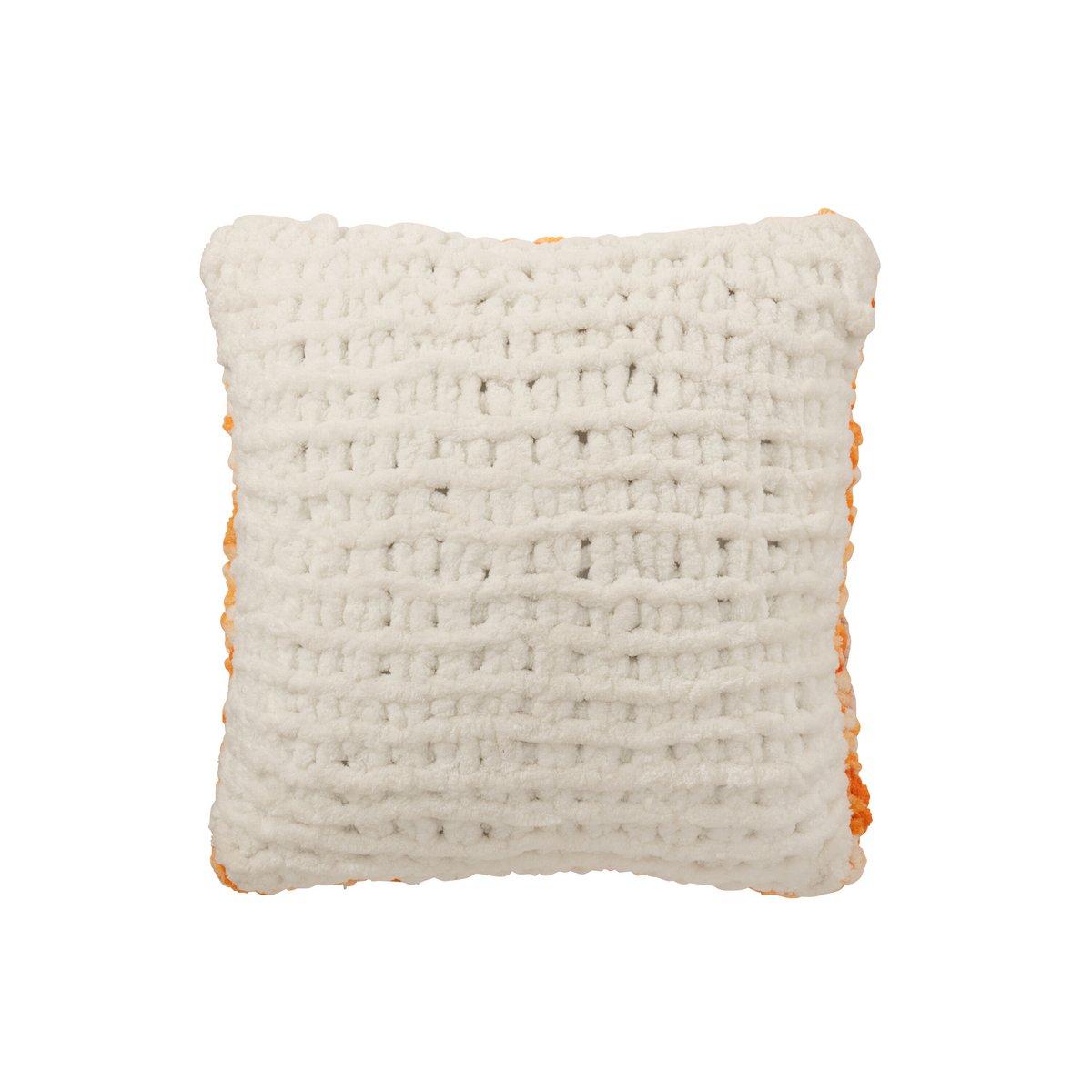 Coussin J-Line tricoté en orange et blanc, vue de face