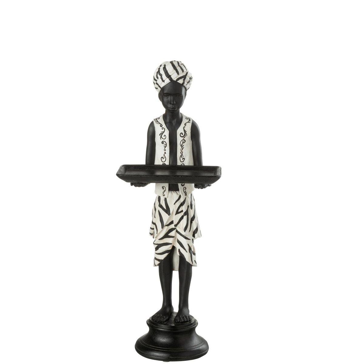 Figurine J-Line Garçon Debout en polyrésine, noir et blanc, design ethnique