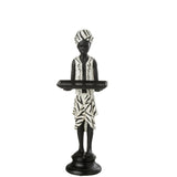 Figurine J-Line Garçon Debout en polyrésine, noir et blanc, design ethnique