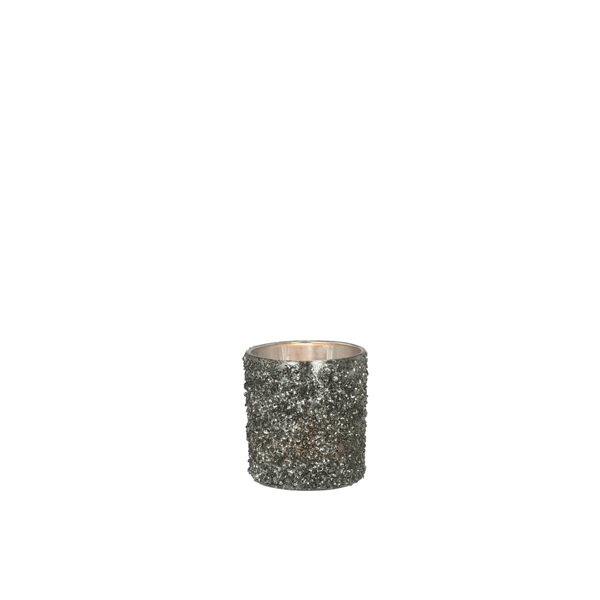 Lanterne J-Line Glitter en verre gris, vue de face avec détails lumineux.