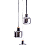 3 plafonds "Fumoso", pendant lampe en métal et en verre en noir, avec douille E14, pour salle à manger, salon, hall ou bureau, lampe suspendue hauteur totale 123 cm.