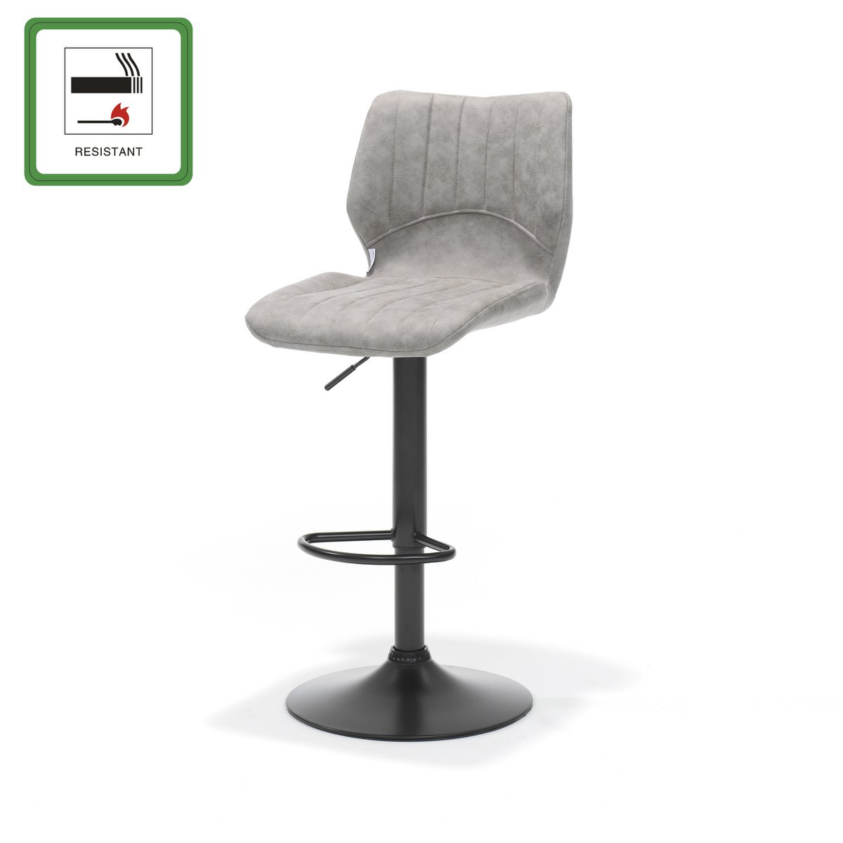 Tabouret de bar Bobby avec cadre noir et tissu doux galets, design moderne