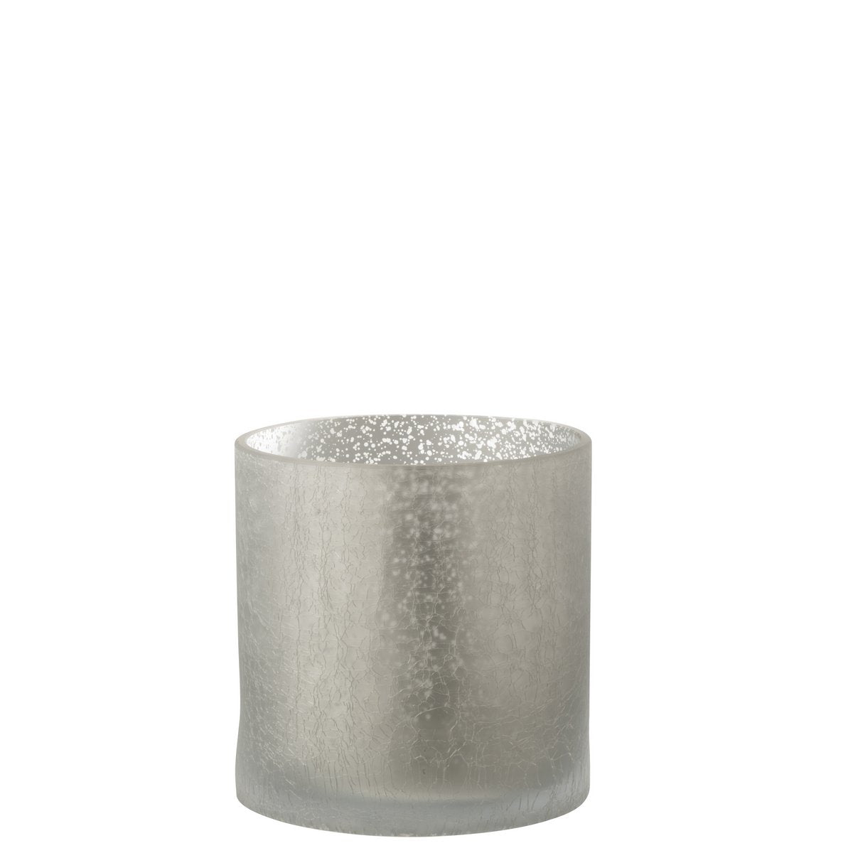 Photophore Cylindre Cracklé en verre gris sur table