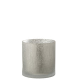 Photophore Cylindre Cracklé en verre gris sur table