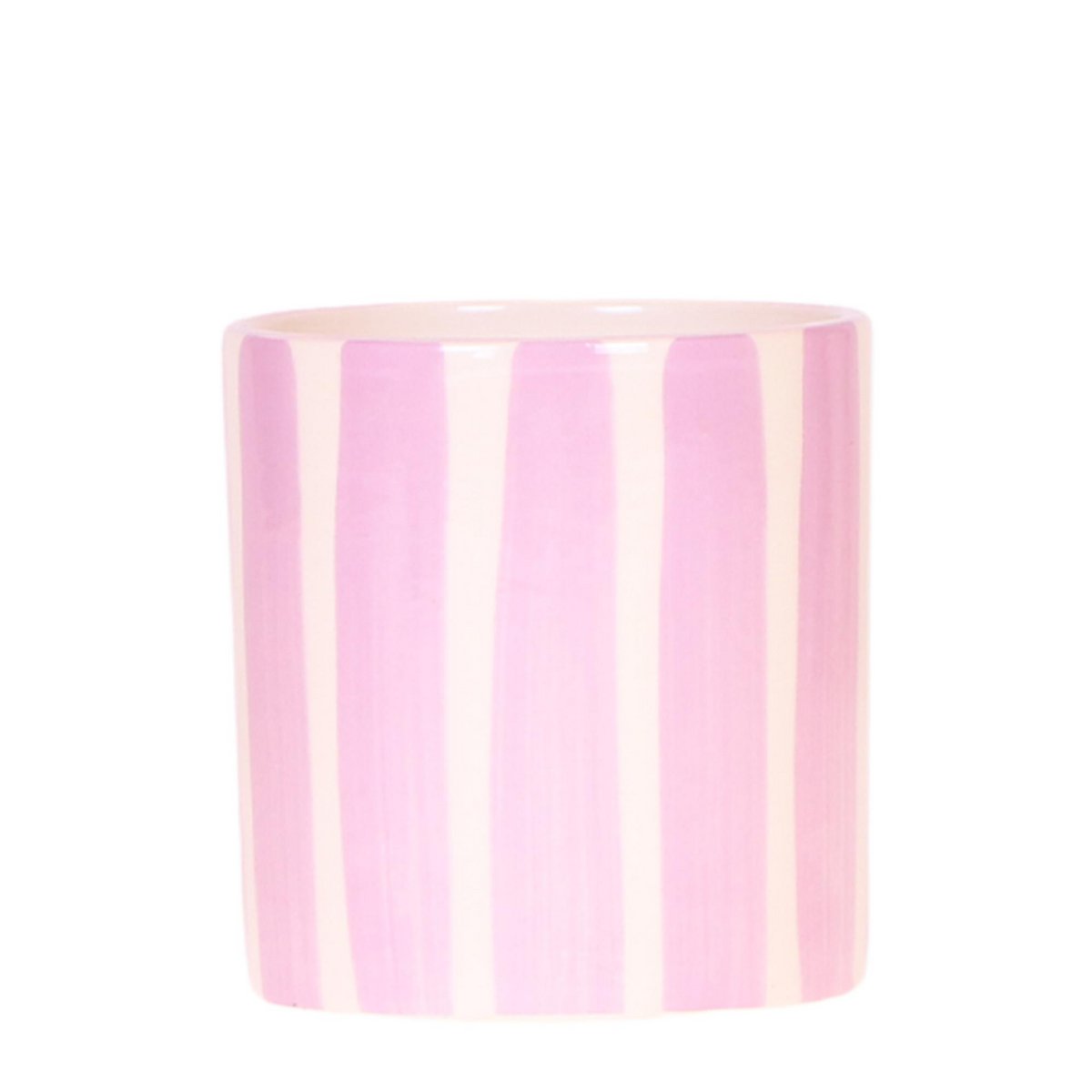 Pot décoratif Painted Stripe en céramique rose avec motif rayé - Ø9cm