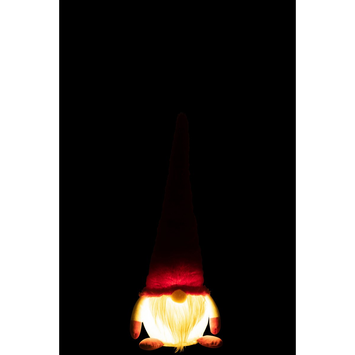 Gnome lumineux avec détails en coton rouge, vue de côté