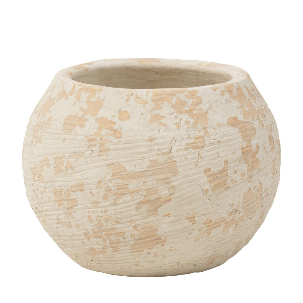 Pot de fleurs rustique J-Line en ciment blanc, vue de face