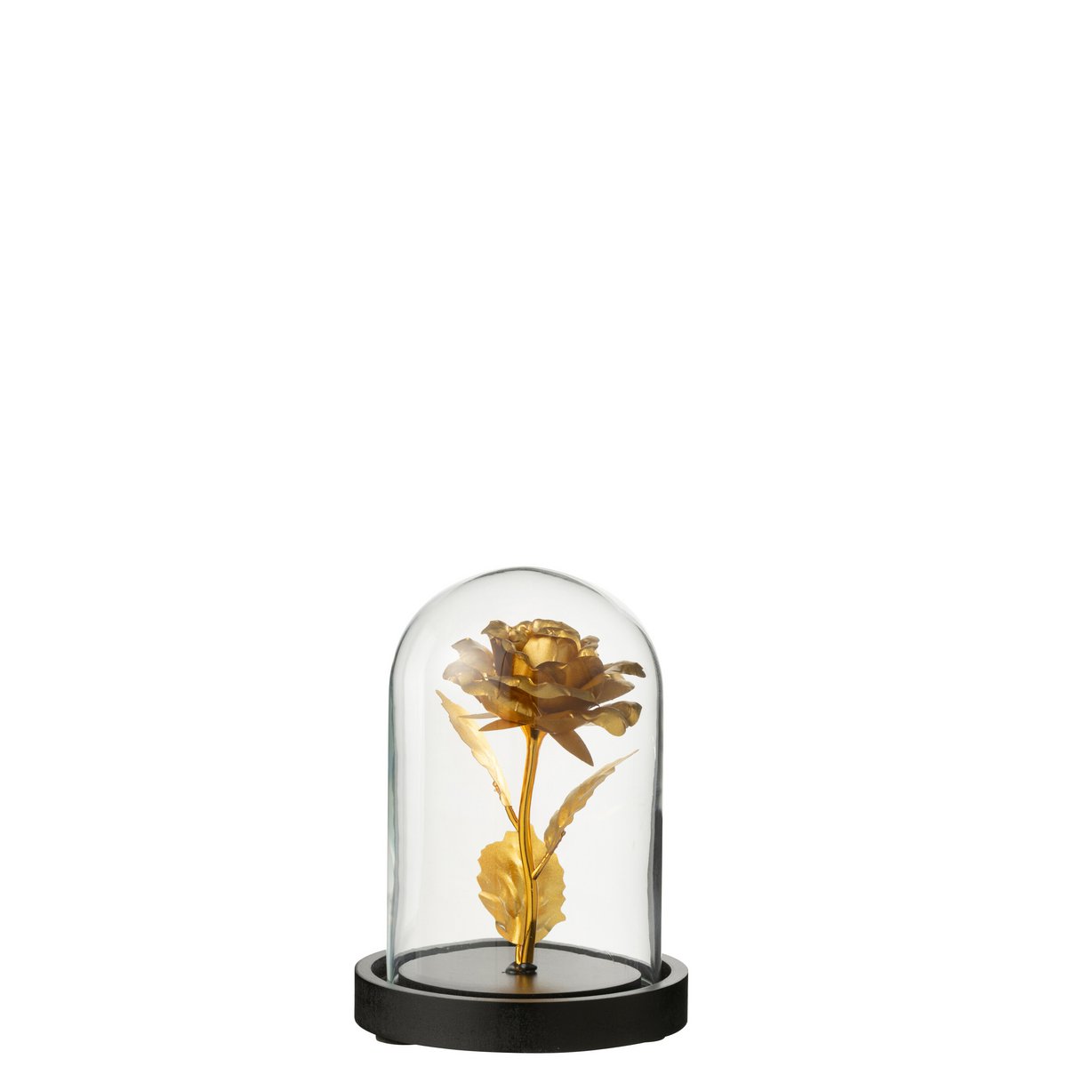 Détail de la cloche décorative Bell Jar Rose J-Line, en verre noir et or