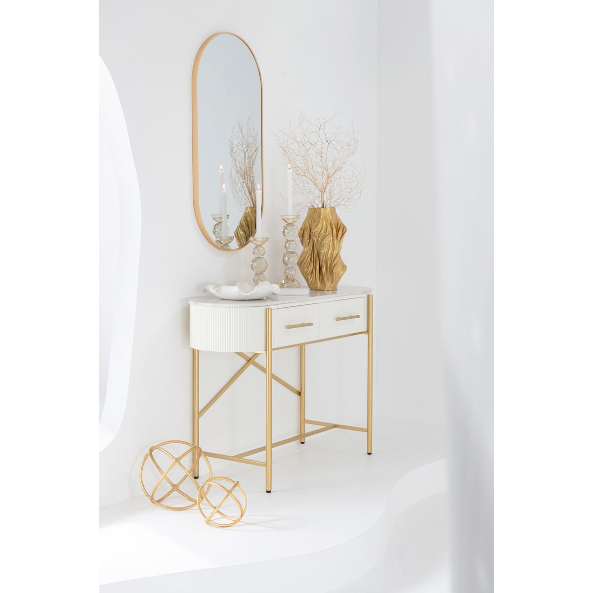 Miroir ovale J-Line en verre et métal doré, 50 x 100 cm, design moderne