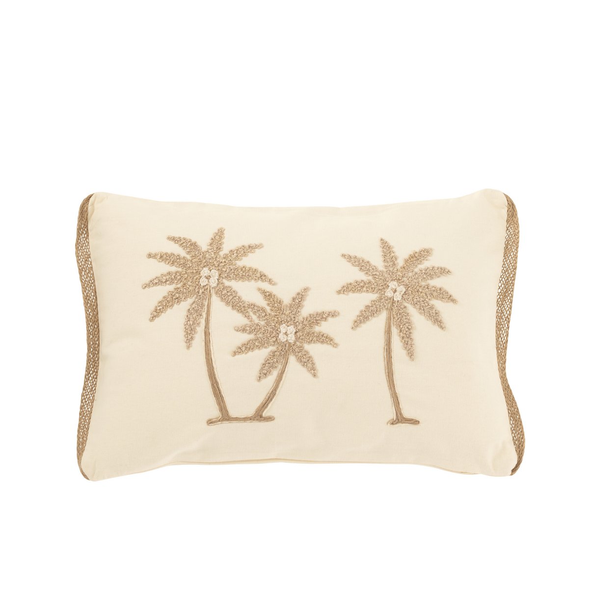 Coussin rectangle Palmiers J-Line en coton beige avec motifs exotiques