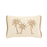 Coussin rectangle Palmiers J-Line en coton beige avec motifs exotiques