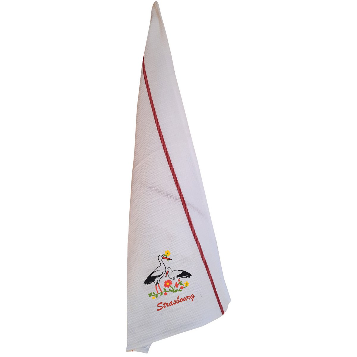 Torchon nid d'abeilles recyclé Blom Strasbourg en blanc et rouge, 50 x 70 cm