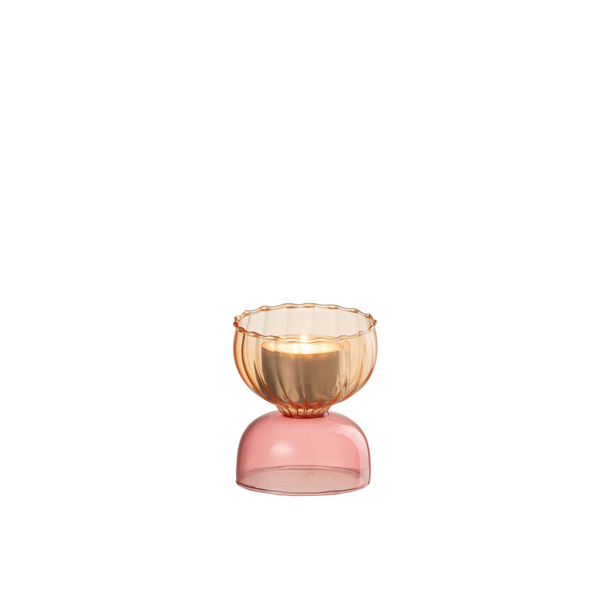 Bougeoir J-Line Half Balls en verre orange et rose, design moderne
