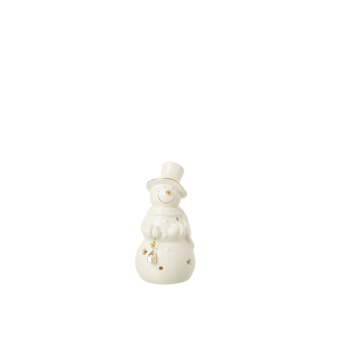 Figurine Bonhomme de neige J-Line en porcelaine, mise en scène décorative