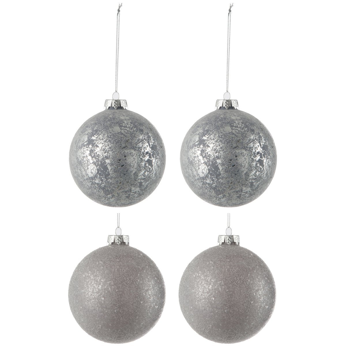 Boules de Noël en verre gris avec paillettes, boîte de 4