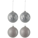 Boules de Noël en verre gris avec paillettes, boîte de 4