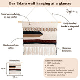 Grande macrame suspendu - décoration murale boho tissée - Muron de coton moderne matériau naturel - décoration murale tissée à la main 120x95 cm Udara