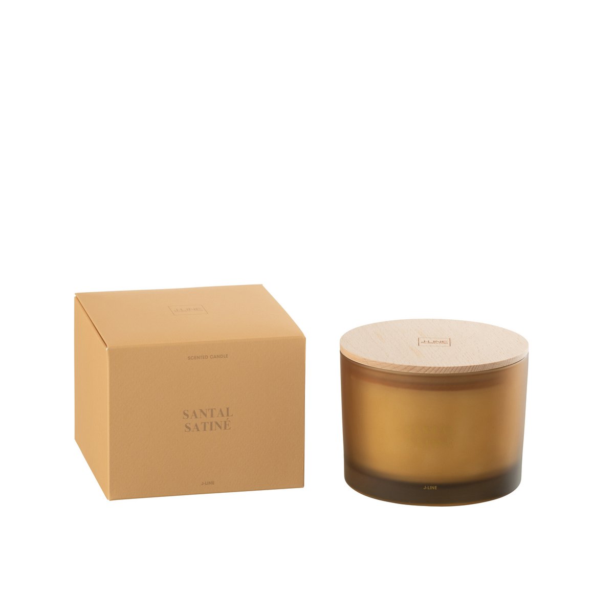 Bougie parfumée J-Line Santal Satiné, couleur jaune, vue de face.