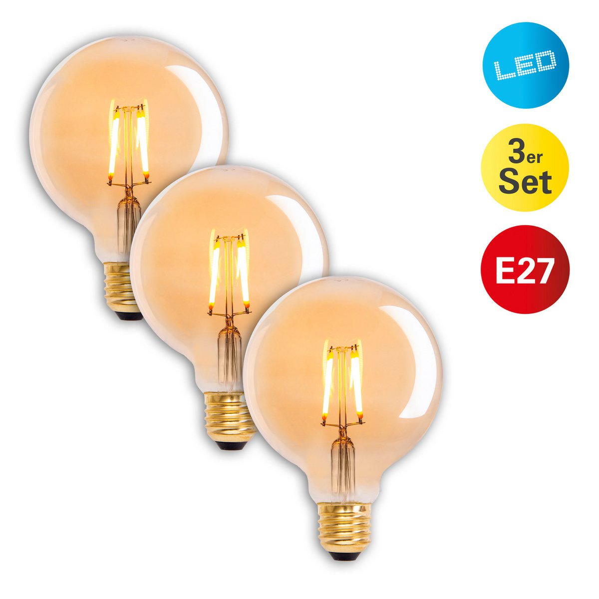 3 sets LED illuminant E27 version 4.1 watts, en métal et en verre, blanc chaud
